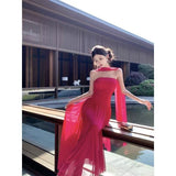 French Retro Red Dress Female Light Luxury High-End Hottie Sleeveless Long Dress Cold Special Dress