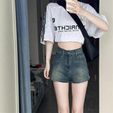 Vintage Blue High-Waisted Denim Shorts Women Summer New High Street Design Hot Pants
