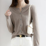 Wool Blended 2026 Autumn And Winter Women's New Pure Color Buckle Loose Collar Short Knitted Sweater Outside