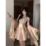 Vintage New Chinese Women's Style Improved Cheongsam Evening Dress Buckle Waist Dress Two Sets Fresh And Sweet