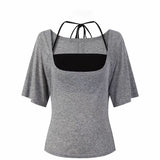 Korean Pure Want To Hang The Neck Sling Folded Loose T-Shirt Casual Shorts Women 2025 Summer New Fashion Set Trend