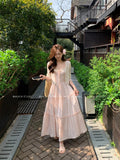 French Romantic Lace Spliced Pink Sling Dress Woman 2025 Summer New Sunscreen Cardigan Two Sets