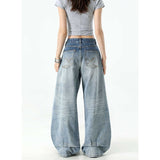 Vintage Light Blue Scissors Jeans Women Spring 2026 New Design Sense Low-Rise Thin-Skinny Broad Leg Pants