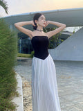 French Temperament Elegant Name-Word Shoulder Dress Women's New Beautiful Beautiful Breast Splicing 100 Folded Skirt