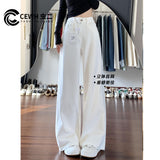 White Plus Velvet Broad-Legged Jeans Women's Autumn And Winter New High-Waisted Loose Loose Casual Small Narrow Version Of Straight Trousers