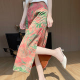 Silk Satin 2026 Summer Women's New New Chinese Style High Waist Long Open Skirt Pendant Half-Body Skirt