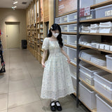 Tea Break French Embroidery And Shredded Floral Dress Female Summer Lace Splicing Temperament Waist Beauty Gentle Wind First Love Dress
