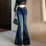 Low-Waisted Loudspeaker Jeans Women's High Street Retro Trumpet Pants Hanging High-End Tug-And-Drag Hot Babes Wearing