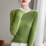 A Line Of Ready-On-Coat Wool Blended 2026 Autumn And Winter New Women's Short Loose Round Collar Solid Color With The Bottom Knitting Shirt