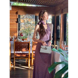 Purple Wave Spot Hanging Neck Dress Women Summer High-End Feel Dress Hottie Wind Bag Hip Dress