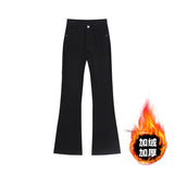 Millard Coffee Color Micro-Tlamb Jeans Women Winter Plus Thick Size Fat Mm Thin Pear Trumpet Trousers