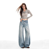 Light Blue Water Wash Scissors Jeans Women Autumn And Winter Trend New High-Rise Thin Loose Broad Leg Trousers