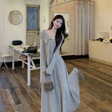 French Suit Irregular Temperament Knitted Top High Waist Half-Dress Girl Spring And Autumn Two Sets Feel Thin