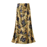2025 New Fashion Tight Waist Retro Print Hanging Half-Body Skirt Fishtail Skirt Holiday Style 9939