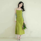 Temperament Super Fairy Dopamine 2025 New Summer Sling Belt French Green Dress Tide