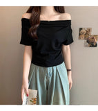 New Korean Version Of The Short Design Sense Of Niche Collar Slimming Short-Sleeved T-Shirt Women's Summer Top Hottie