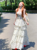 French Thousand Gold Storm Point Sling Dress Women's Summer 2026 New V-Neck Waist Holiday Style Temperament Dress