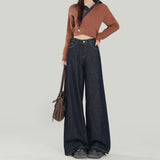 Denning Deep Blue High-Waisted Broad-Legged Jeans Women's Autumn 2025 New Retro Lazy Slackening Straight Trousers
