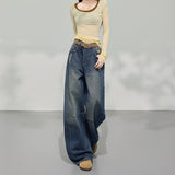 Vintage Scissor Jeans Women Autumn And Winter Trend With New Loose Design Wide-Legged Pants