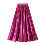 Korean Version Of The Thin Spring New Bright Face Luster High Waist 100 Folds A Word Showing Skinny Dress Half-Dress Skirt 6623