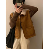 Millard Korean Fashion Deer Leather Wool Vest Winter New Inner Lamb Hair Small Shoulder