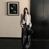 Vintage Round Collar Small Fragrant Coat Women's Spring And Autumn Small Senior Sense Stripe Loose Famous Lady Thousand Gold Short Top
