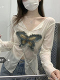 French Butterfly Babes Open Fork Sun Long-Sleeved T-Shirt Girl Summer 2025 New Waist Display Thin Hooded Shirt Ins