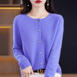 Line Ready-Wear 100% Pure Wool 2026 Autumn And Winter New Women's Short Collar Loose Knitted Cardigan Sweater Jacket
