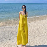 Seaside Vacation Sexy Bare Back Sling Dress Women's New Summer Loose A Skirt Gentle Yellow Long Dress
