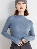 Fine-Woven Wool 2026 Autumn And Winter New Lady Body Half-High-Neck Solid Color Jersey Sweater