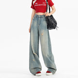Vibe Ripped Jeans Women 2025 New Wash Worn High-Waisted Loose Straight-Legged Drag Pants