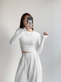 Simple Body Solid Color Set Bottom Shirt Women's Spring And Autumn Round Collar Long-Sleeved T-Shirt
