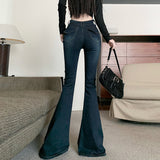 Low-Waisted Loudspeaker Jeans Women's High Street Retro Trumpet Pants Hanging High-End Tug-And-Drag Hot Babes Wearing
