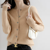 Wool Blended 2026 Autumn And Winter Women's New Pure Color Buckle Loose Collar Short Knitted Sweater Outside