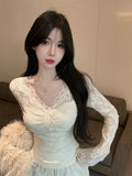 Purely Sexual Lace Lace Collar Hollow Top Women Spring And Autumn New Design Repair Inside The Long-Sleeved T-Shirt