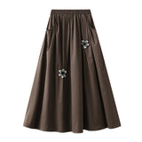Black Embroidery High Waist Hanging Feeling Half-Dress Woman Autumn Korean Design Sense Loose A-Word Swing Skirt 2531
