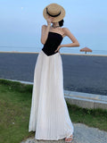 French Temperament Elegant Name-Word Shoulder Dress Women's New Beautiful Beautiful Breast Splicing 100 Folded Skirt