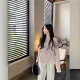 Lazy Wind Leisure Thin Long-Sleeved T-Shirt Girl Spring Small Loose Thin White Knitting Top