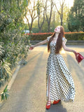 French Wave Dress Women's Summer High-End Feel Seaside Holiday Small Flying Sleeve Temperament Waist A Word Long Skirt