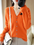 Wool Blended 2026 Autumn And Winter Women's New Loose V-Neck Solid Color Short Knitted Cardigan Jacket Sweater Spring