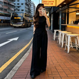 Temperament Korean Version Of Fashion Set Old Money Style Niche Design Sense Know Short Sleeve Top Broad Leg Pants Two Sets Of Women's Clothing