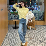 Plus Velvet Thick Straight Jeans Women Small Autumn And Winter Trend New Light-Colored High-Waist Loose Narrow Version Of Broad-Legged Trousers