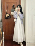 Two / Suit Commuting Texture Sleeveless Dress Dress Female + Purple Hollow Knit Long-Sleeved Coat Temperament