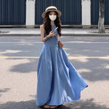 Small Man Holiday Style Temperament Blue Vest Dress Women's New Summer Design Feel Waist Thin A Skirt