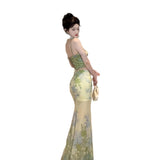 Vintage Style 2025 Summer Chinese Top Dress Set Print Sling Temperament Half-Dressed In Two Sets
