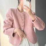 Small Fragrant Coat Woman 2025 Autumn And Winter New Round Collar Single Row Buckle Double-Sided Design Small Man Coat Woman