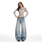 Light Blue Water Wash Scissors Jeans Women Autumn And Winter Trend New High-Rise Thin Loose Broad Leg Trousers