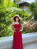 French Retro Holiday Windy Red Sling Dress Femininity Summer Temperament High-End Feeling Thin A-Character Dress