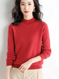 Wool Blended 2026 Autumn And Winter New Lady Loose Half-High-Neck Solid Color Short Jacket Sweater