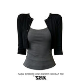 Korean Hottie Windy Dark Gray Sling Black Sunscreen Cardigan Women's Summer New Fashion Two-Piece Top
